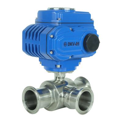 China General DKV DN100 three way 24v dc threaded tc calmp stainless steel 304 ss 316 electronic sanitary three way ball valve for sale