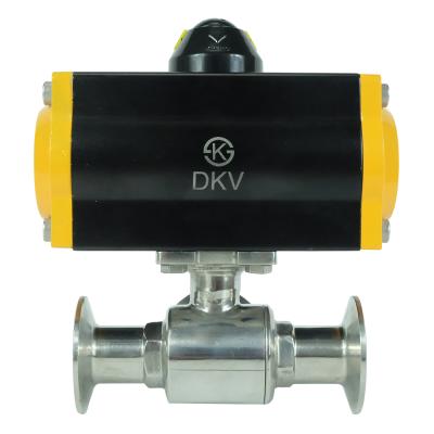 China Sanitary Food Grade ss304 Tri Clamp 3 Way Ball Pneumatic Valve Pneumatic Actuator Air Control Double General Control for sale