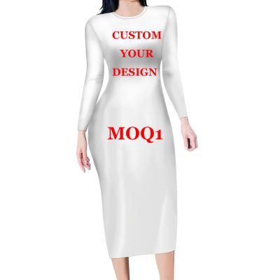 China POD Wholesale 1Pcs Breathable Custom Your Logo/Design/Name/Texts/Photo/Image Printing Women Long Sleeve Sexy Bodycon Dress Autumn Clothing for sale