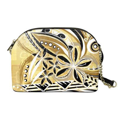 China Day Cross - Promotional Body Bag Small Cross - Body Bag For Ladies Retro Yellow Polynesian Tribal Flower Custom Cross - PU Leather Body Bag Shell Bag for sale