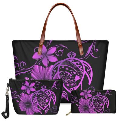 China Normcore / Minimalist Promotional Tribal Polynesian Designer Handbags For Women Ladies Purses and Purses Custom Purple Turtle Hawaii Tribal Set for sale