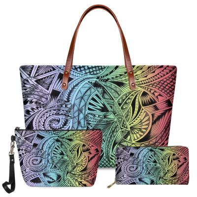 China Normcore/Minimalist Wholesale Cheap 3Pcs Handbags Set Classic Designer Handbags Famous Brands Polynesian Traditional Tribal Handbags For Women for sale