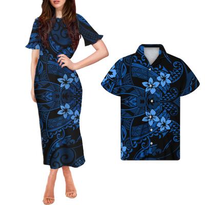 China Polynesian Tribal Set Breathable Blue Print 2 Piece Women Dress Bodycon Dress Women Summer Fashion Womens Long Party Skirt for sale