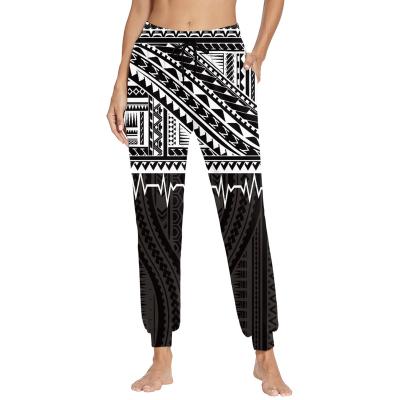 China Dropshipping Breathable Polynesian Tribal Printed Women Casual Sports Pants Wholesale Custom Oversized Jogging Pants Scallop Lounge Pants for sale