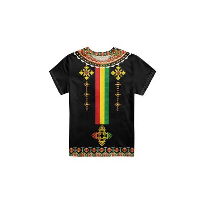 China Dropshipping Ethiopian Ethiopian Short Sleeve Vintage Print Little Boys Black T-shirt Wholesale Custom Short Sleeve Kids Summer T-shirt for sale