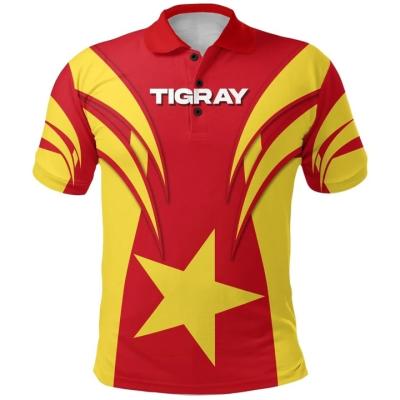 China QUICK DRY Tigray Flag Printed Polo Shirts Wholesale Oversized Polyester Custom Men's Red White Polo Shirts Casual Male Vintage T-shirt for sale