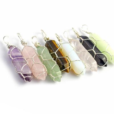 China Other Amethyst Chakra Rose Quartz Crystals Healing Stones Bullet Pendant Wire Wrap Natural Stone Charm DIY Handmade Jewelry for sale