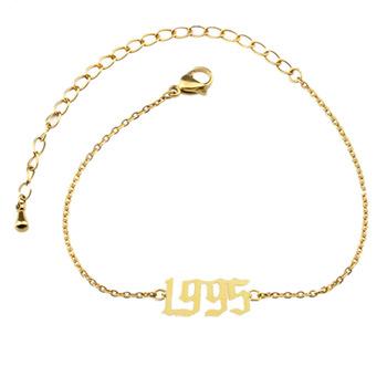 China Casual/Sporty Custom Old English Number Anklet Personalized Special Date Year Bracelet for sale