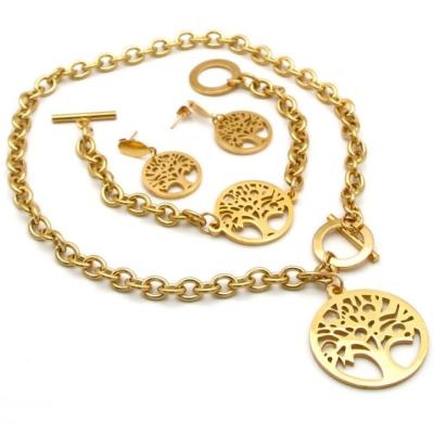 China Fashionable Gold Plated Tree Of Life Women Pendant Necklace And Earring Jewelry Set for sale