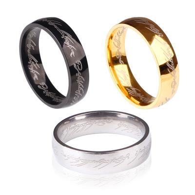 China Vintage Magic Letter The Lord Of A Ring Black Silver Gold Titanium Stainless Steel Ring For Men Women for sale