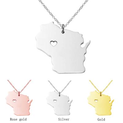 China Fashionable State Pendant Necklace Wisconsin Stainless Steel USA Trace Necklace for sale