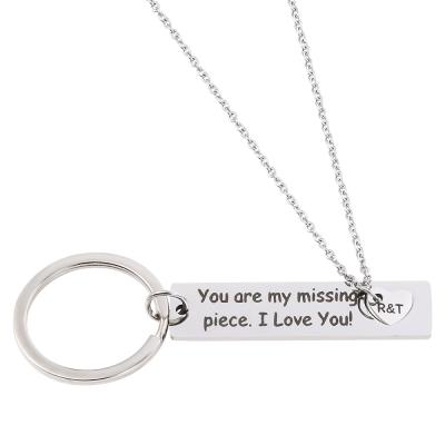 China Vaventires Trendy Gift Set Custom Logo Key Ring Stainless Steel Keychain Custom Name Heart Necklace for sale