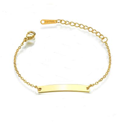 China Trendy Custom Stainless Steel Name ID Bar Bracelet For Boy Girl Gold Color Charm Children Bracelet for sale