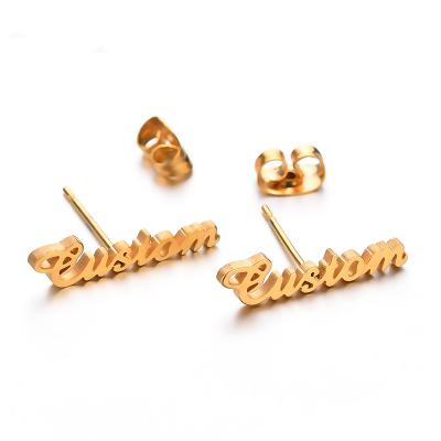 China Custom Trendy Initial Name Earrings For Women Handmade Custom Nameplate Stud Earring for sale