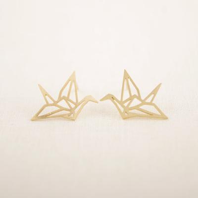 China Fashionable Wholesale Jewelry Wild Origami Crane Earrings For Women Vintage Cute Animal Bird Stud Earrings for sale