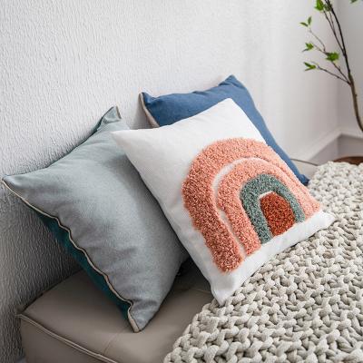 China Sustainable Moroccan Tassels Boho Cushion Rainbow Embroidered Decorative Cushion Cover For Kid for sale