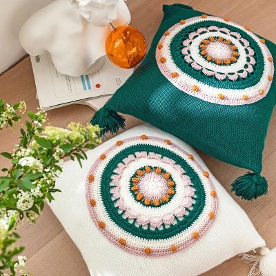 China Savvydeco PORTABLE knit flower patio decorative tile soft comfy knitted square cushions with tassels for sale