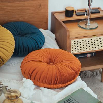 China Home Decorative Handcrafted Pillow Decoration Sustainable Pleated Velvet Pumpkin Round Cushion for sale