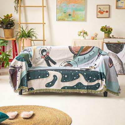 China Wholesale Custom Home Wearable Jacquard Beach Towel Throw Blankets Sofa Cover Woven Wall Tapestry Deco Astronaut Polyester Blankets for sale