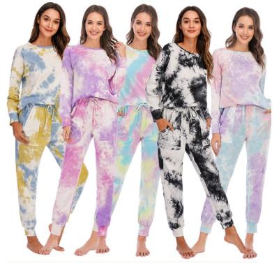 China Hot Sale Women Tie Dye QUICK DRY Pajamas Set Long Sleeve Round Neck Comfortable Home Wear Sleepwear for sale