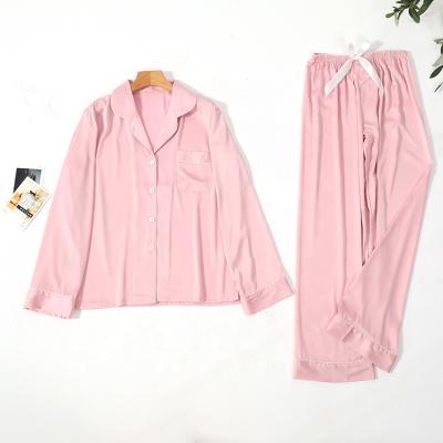 China Custom Homewear 2021 New Style Women Custom Luxury Silk QUICK DRY Sleepwear Logo Satin Fabric Pajamas Pajamas for sale