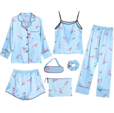 China 7 Pieces High Quality QUICK DRY Floral Print Tops Set Pajamas And Pants Pajamas Sleepwear For Women for sale