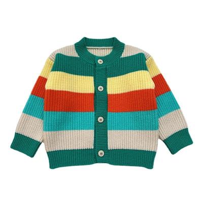 China Fashion anti-shrink children's sweater autumn new 2022 rainbow round neck knit top children's sweater cardigan for sale