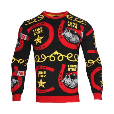 China New Factory Custom Red Hip Hop Anti-wrinkle Christmas Sweater Double-Sided European and American Style Jacquard Knit Men's Sweater for sale