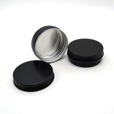 China 60ml /2oz Cosmetic Aluminum Candle Tins With Screw Lid Black Aluminum Tin Can Shaving Soap Container for sale