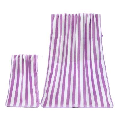 China Bath Child Safe Face Towel Set Stripe Pattern Coral Fleece Fast Absorbing Water Beach Towels 35*75cm/70*140cm for sale