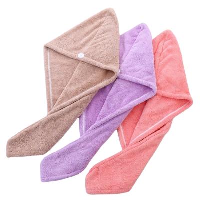 China Factory Wholesale Viable Coral Fleece Microfiber Fleece Quick-Drying Absorbent Soft Dry Hair Cap for sale