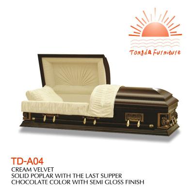 China American Style TD--A04 Funeral Casket Single Wooden Casket With Metal Handles Casket for sale