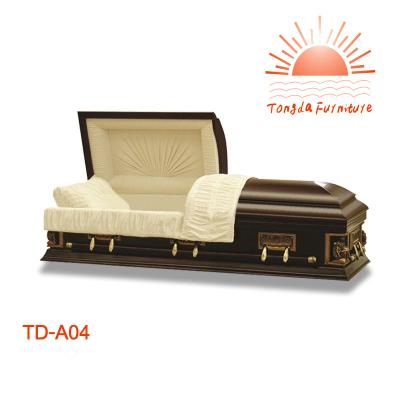 China American Style TD--A04 Funeral Equipment Selected Wooden Coffin With Metal Handles for sale