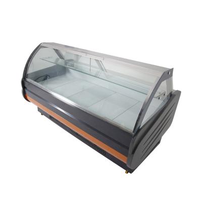 China Fast Delivery Single-temperature Guaranteed Quality Curved Glass Meat Fridge Display For Supermarket for sale