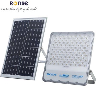 China Manual& RONSE 300w Solar Power Flood Light 300w DC 200w Auto Solar Street Flood Light Housing 100w Solar Rechargeable Outdoor Stage Led Solar Light for sale