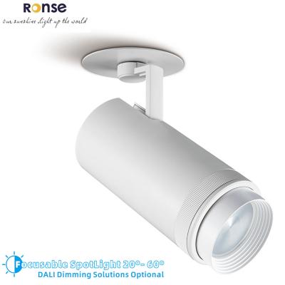 China Precision Uniformity RONSE Round Cylinder Outdoor Mounted Led Spotlights Beams Lights 10w 20w Focusable Spotlight 20-60 Degree DALI Spot Led Lighting for sale