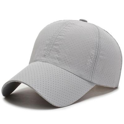 China Image 2023 Summer Sports Hat Baseball Cap Breathable Quick Dry Nylon Panel Custom 6 Laser Holes Unstructured Light Weight Trucker Hat for sale