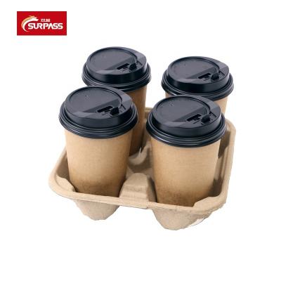 China Factory Price Biodegradable Biodegradable Paper Molded Pulp 4 PC Package Tray Coffee Rack Carrier 50pcs Take Out To Pack Eco-Friendly Material for sale