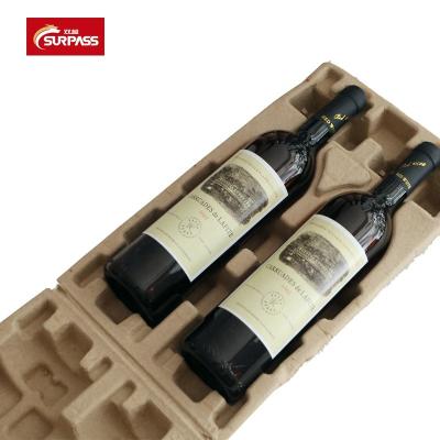 China Wholesale Biodegradable Pulp Wine Double Bottle Packaging Molded Pulp Packaging Tray Biodegradable Wine Shipping 2 Bottle Packaging Boxes for sale