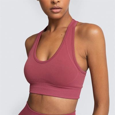 China 2022 Running Vest Workout Crop New Line Breathable Full Bra Yoga Bra Full Coverage Neck Fitness Sports High Impact Bra Top For Women for sale