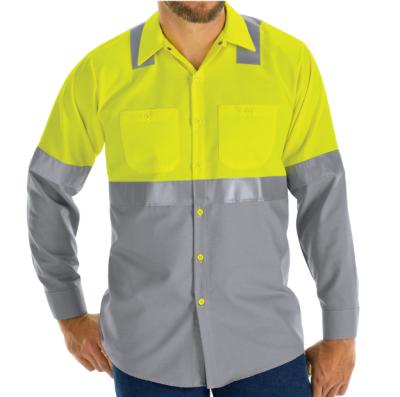 China Anti-Wrinkle Men's Yellow Gray Visiblility Long Sleeves Color Block Ristop Long Hi Work Shirt for sale