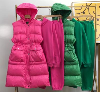 China Waterproof 3 Pieces A Stripper Set Winter Women Thick Warm Cotton Padded Down Vest Sleeveless Coats for sale