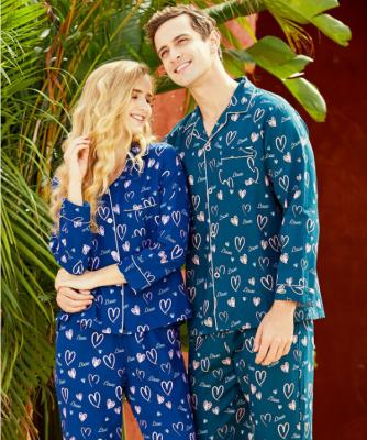 China 2021 new fashion family couples Autumn Home breathable pajamas wear patterned printing casual unisex sleepwear for sale