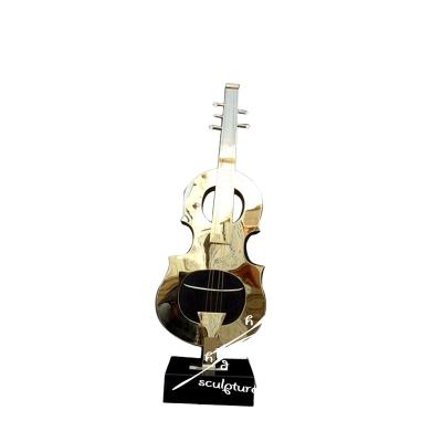 China Europe Modern Stainless Steel Musical Instrument Violin Statue Art Mirror Polished Gold Metal for sale