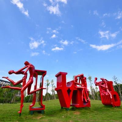 China Europe Art Large Garden Metal Sculpture Abstract Stainless Steel Outdoor Red Love for sale