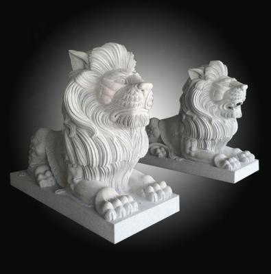 China Lion Sculpture White Granite Stone Pure White Traditional Lion Animal Sculpture for sale