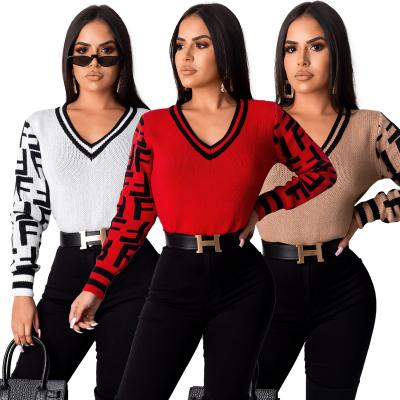 China 2021 Women Sweater Breathable V-Neck Knit Pillover Sweater EDOSIRF Letter Women Sweater for sale