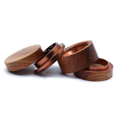 China New Arrival Portable 4 Pieces Wooden Grinder Zinc Tobacco Spice Herb Grinder Smoking Accessories 2.5 Inch for sale