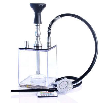 China Wholesale transparent light eco-friendly shisha LED acrylic hookah box sheesha square cube hookah box shisha with led light for sale