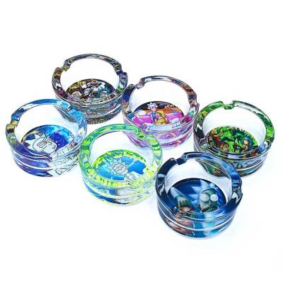 China Waterproof Ashtray Logo Glass Ashtray Smoking Accessories Custom Made by Yang Tao Mix Patterns Round Glass for sale